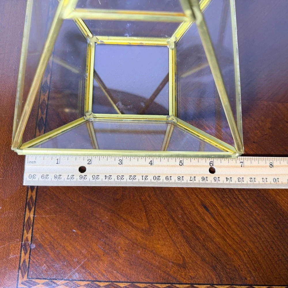 Vintage Brass Glass Pyramid Terrarium Geometric Display Case MCM Boho 80s‎ Decor
